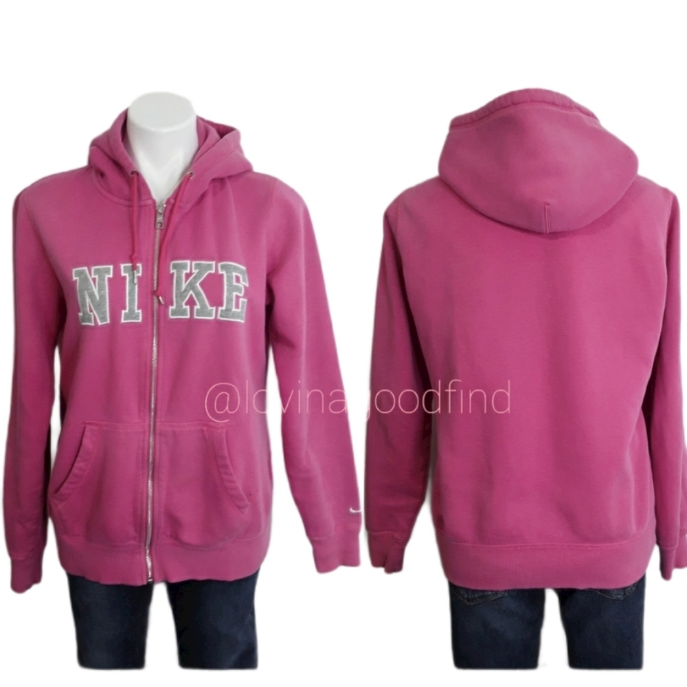 NIKE Pink Full Zip Spell Out Full Zip Long Sleeve Hoodie EUC sz L